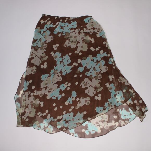 Sag Harbor Petites Brown Double Lined Midi Skirt With A Cute Floral Pattern - Picture 1 of 4